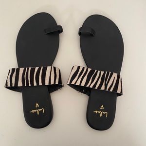 Lulus Zebra Calf Hair Toe-Loop Sandals
